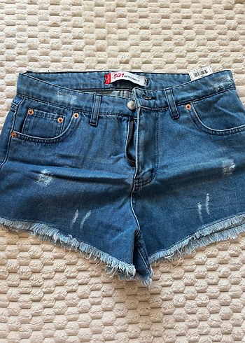 Levis Mavi Yikamali Yuksek Bel Denim Sort