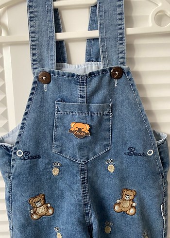 Nakışlı Mavi Kot Erkek Çocuk Salopet - Görsel 3