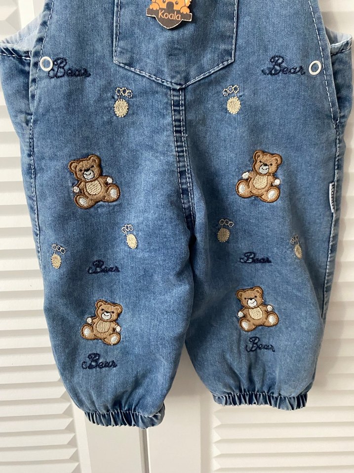 Nakışlı Mavi Kot Erkek Çocuk Salopet - Görsel 2