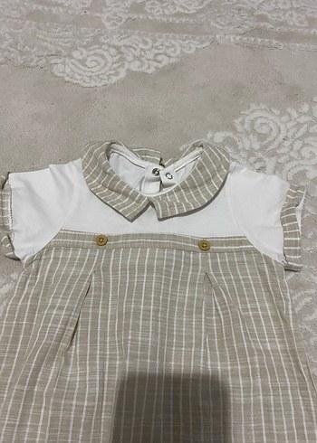 9 Ay Beden ten rengi Renk Kısa Kollu Bej Keten Bebek Tulum