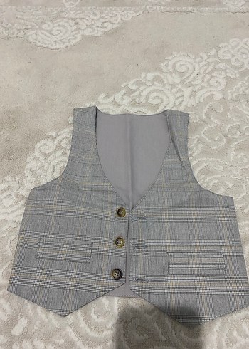 Gri Düğmeli Çocuk Yelek ve Pantolon Takımı - Görsel 4