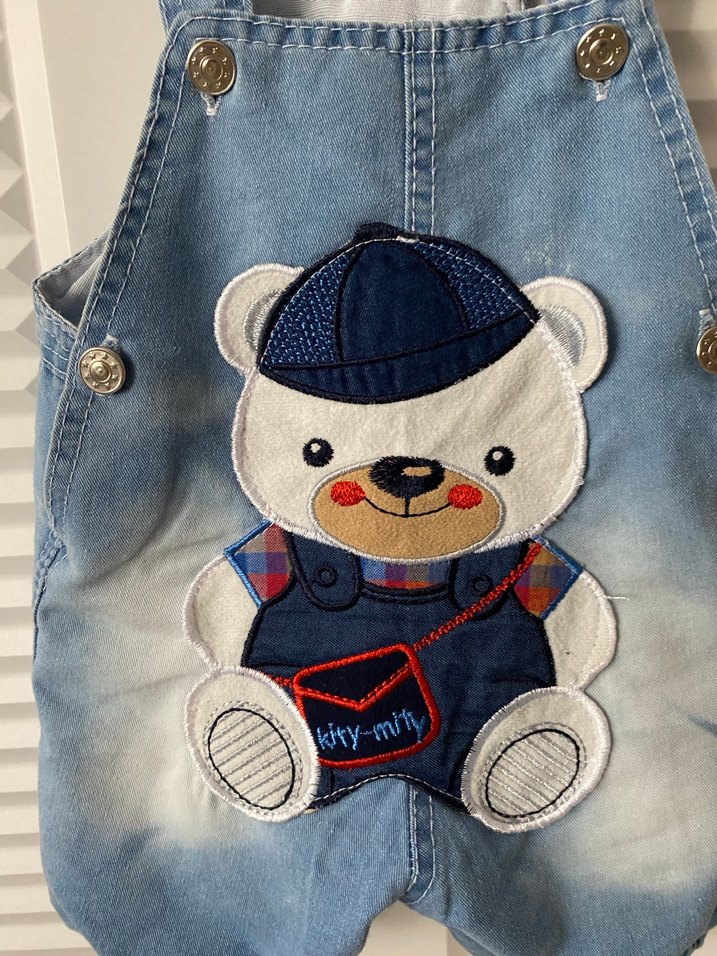 Nakışlı Ayıcık Desenli Erkek Çocuk Kot Tulum - Görsel 2