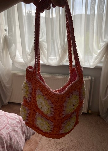 Çiçek Desenli Örgü Bohem Kadın Çantası - Görsel 4