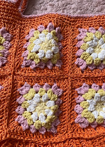 Çiçek Desenli Örgü Bohem Kadın Çantası - Görsel 2