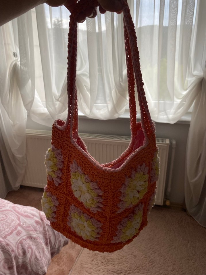 Çiçek Desenli Örgü Bohem Kadın Çantası - Görsel 4