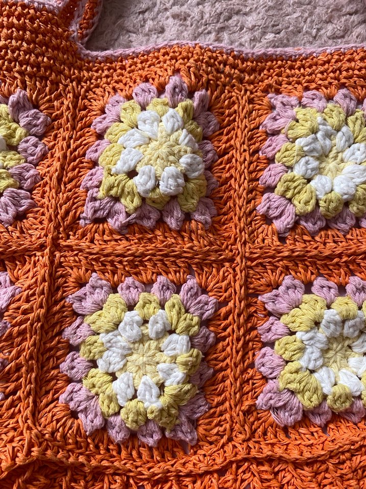 Çiçek Desenli Örgü Bohem Kadın Çantası - Görsel 2