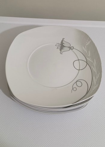 Beyaz ve Gri Desenli  6 adet servis Tabağı Seti - Görsel 2