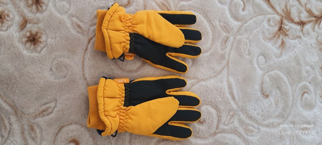 Sarı Erkek Eldiveni, Nakışlı, Cırt Cırtlı - Görsel 2