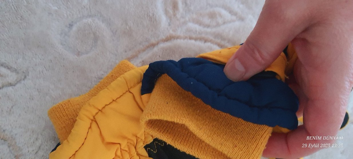 Sarı Erkek Eldiveni, Nakışlı, Cırt Cırtlı - Görsel 3