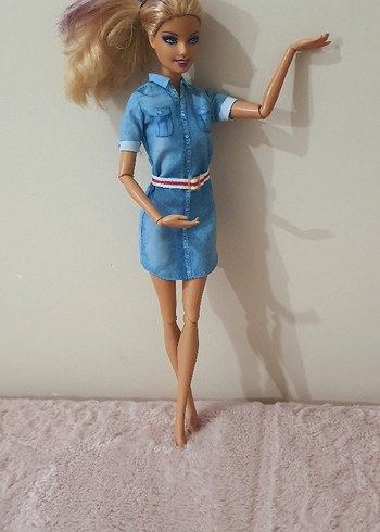 Mavi Kot Elbiseli barbie Bebek