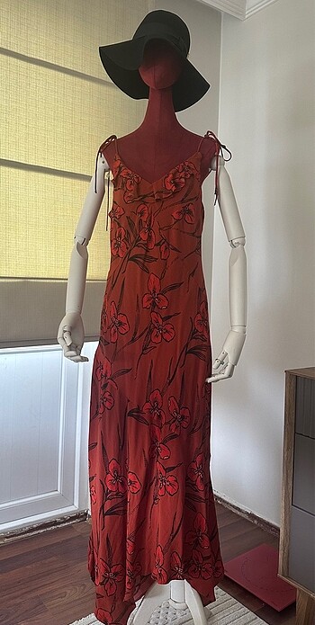l Beden turuncu Renk By Anthropologie Firfirli V Yaka Slip Elbise