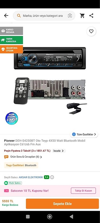 Bluetooth bağlantılı oto teyp