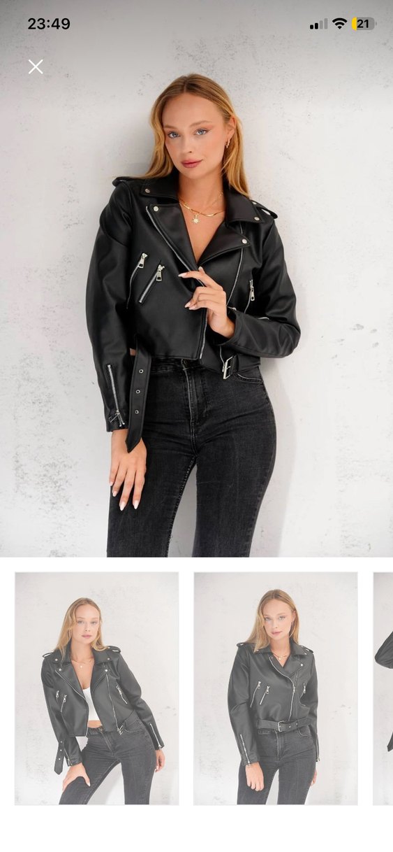 Kemerli Siyah Deri Biker Ceket - Görsel 2
