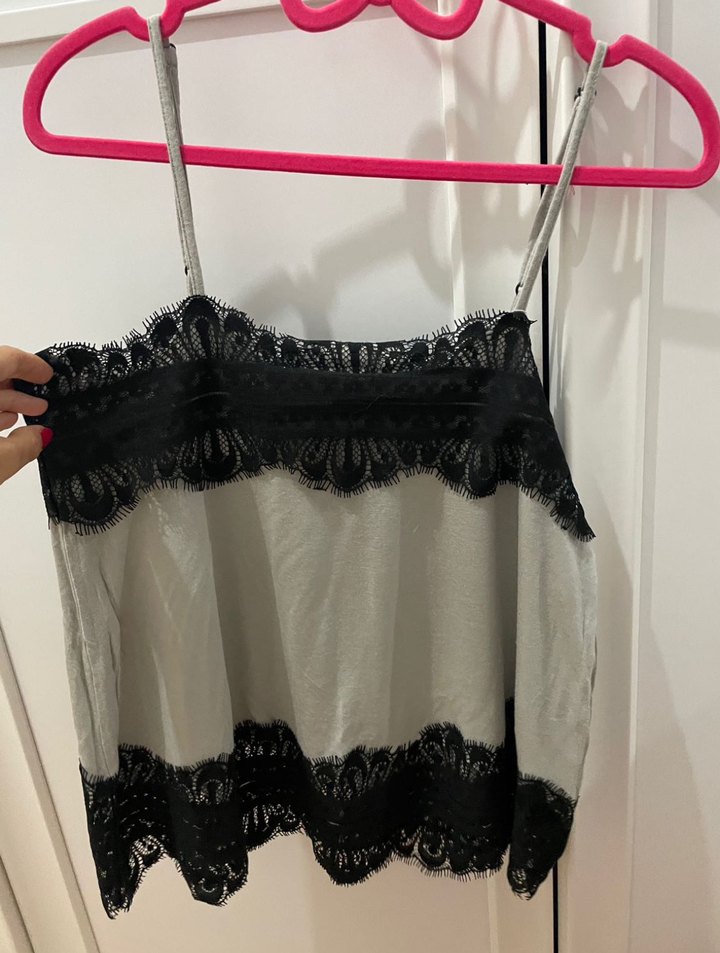 Gri Dantel Detaylı Askılı Kadın Atlet - Görsel 3