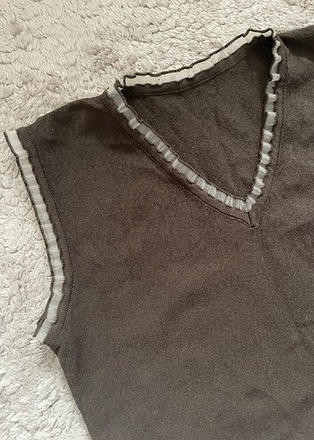 V Yaka Kahverengi Yelek - Görsel 5