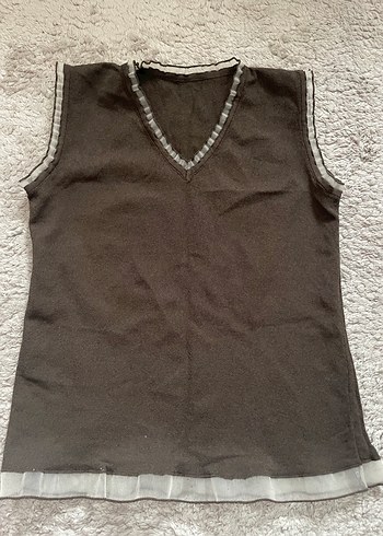 V Yaka Kahverengi Yelek - Görsel 6