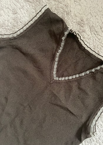 V Yaka Kahverengi Yelek - Görsel 3