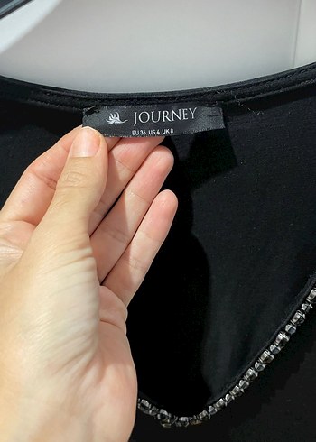 Taş Detaylı Siyah V Yakalı Kadın Bluz - Görsel 3