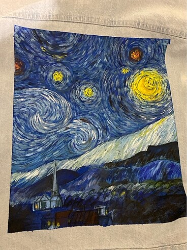 s Beden mavi Renk El emeği Van gogh yıldızlı gece tablolu kot ceket