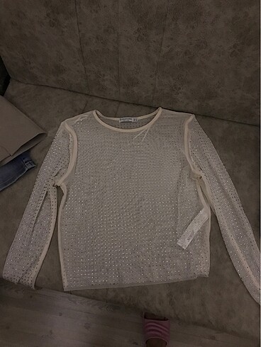 stradivarius transparan taşlı bluz