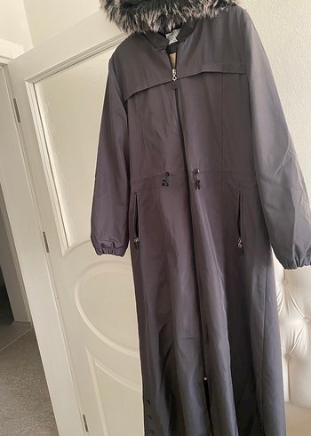 Gri Uzun Kadın Gotik Fermuarlı Kaban - Görsel 3