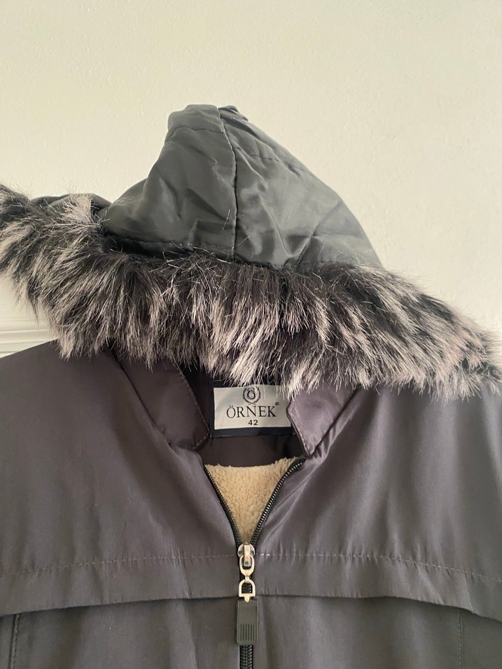 Gri Uzun Kadın Gotik Fermuarlı Kaban - Görsel 2