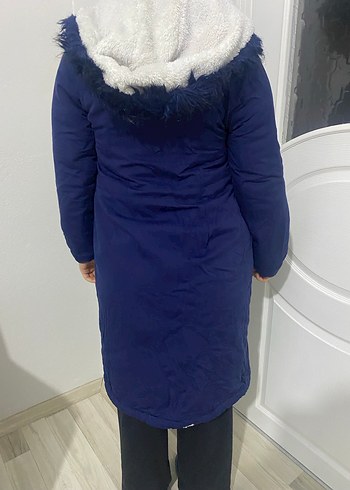 Lacivert Kapüşonlu Midi Kadın Mont - Görsel 2