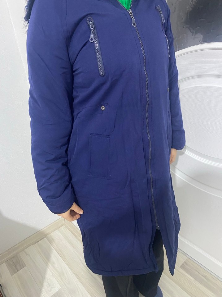 Lacivert Kapüşonlu Midi Kadın Mont - Görsel 3
