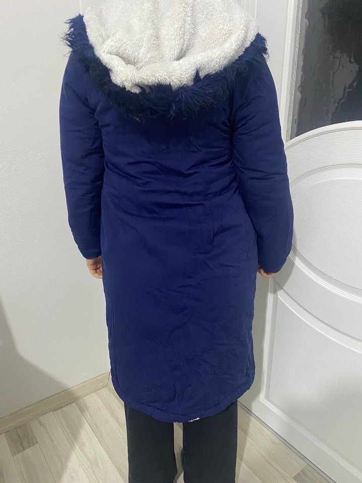 Lacivert Kapüşonlu Midi Kadın Mont - Görsel 2