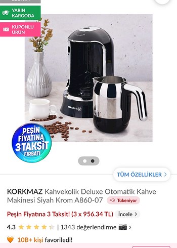Korkmaz Korkmaz Kahvekolik Deluxe Otomatik Çelik Kahve Makinesi Siyah