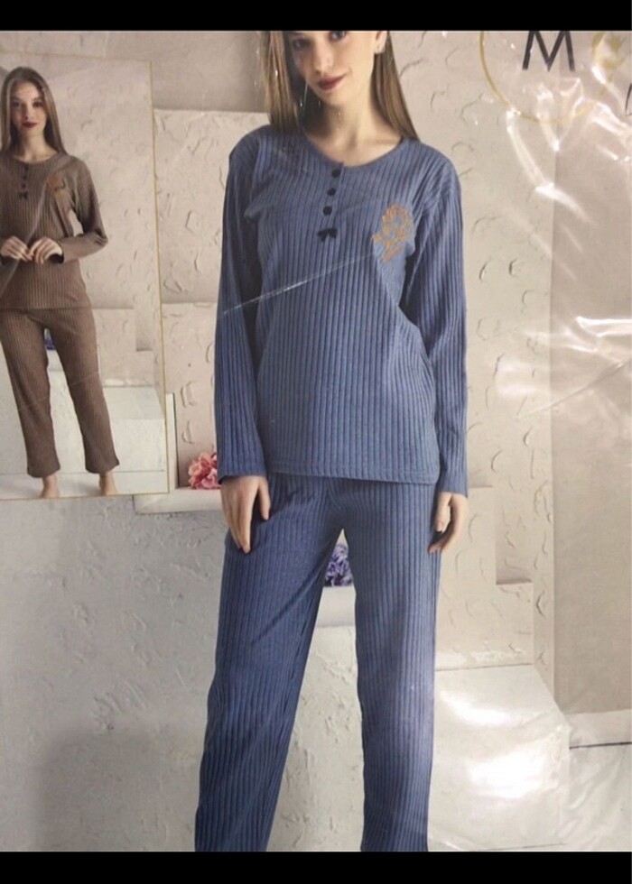 UZUN KOLLU PİJAMA TAKIMI - Görsel 3