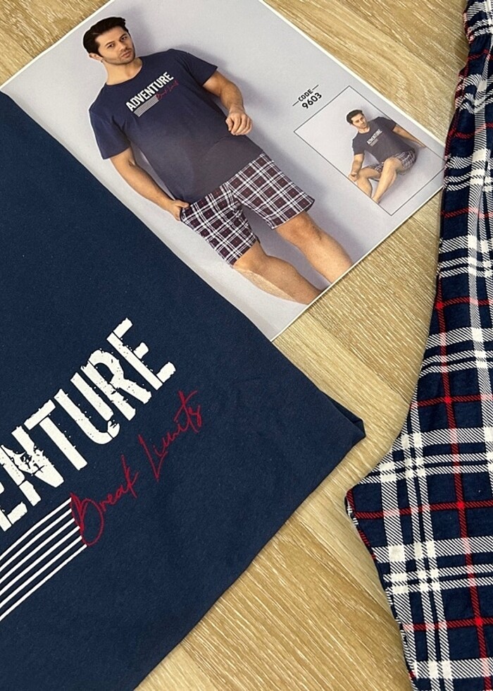 ERKEK KISA KOL ŞORTLU PENYE PİJAMA TAKIMI - Görsel 3