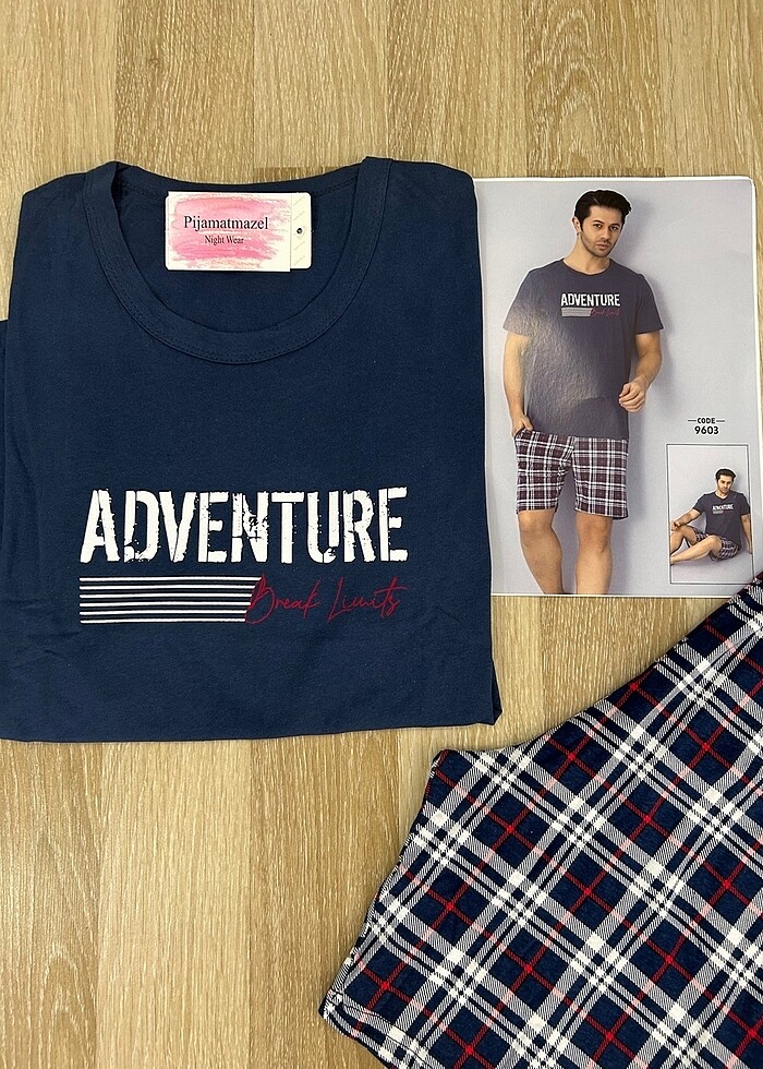 ERKEK KISA KOL ŞORTLU PENYE PİJAMA TAKIMI - Görsel 2