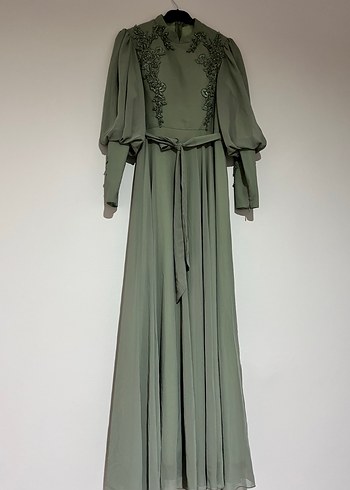 Nakışlı Uzun Kollu Haki Bohem Elbise - Görsel 2