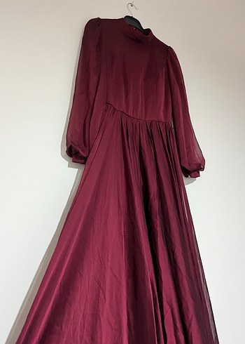 Bordo Uzun Kollu Yüksek Yakalı Kadın Elbise - Görsel 2