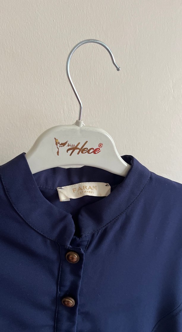 Düğmeli Lacivert Keten Uzun Kollu Tunik - Görsel 3