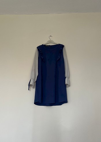 Kadın Mavi Keten Uzun Kollu Tunik - Görsel 2