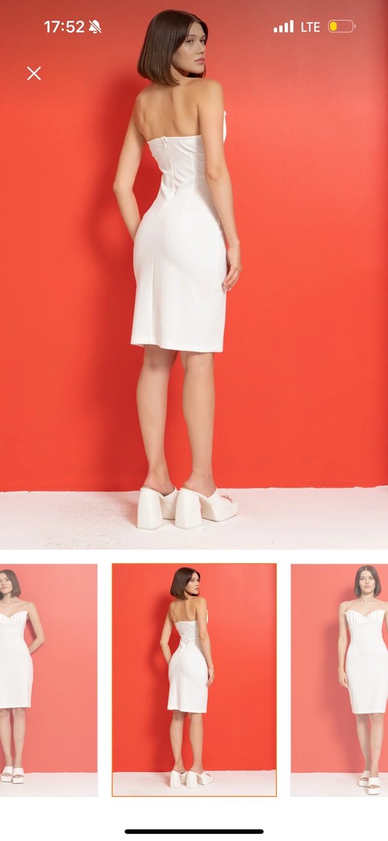 Etiketli sıfır Beyaz Straplez Midi Kalem Kikiriki Elbise - Görsel 2