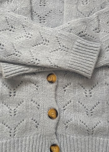 Gri Örgü Bohem Kadın Hırka - Görsel 3