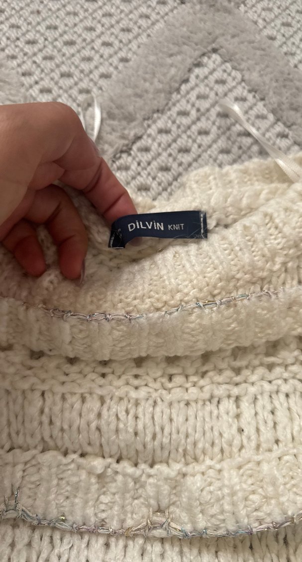 Uzun Kollu Beyaz Triko Kadın Kazak - Görsel 2