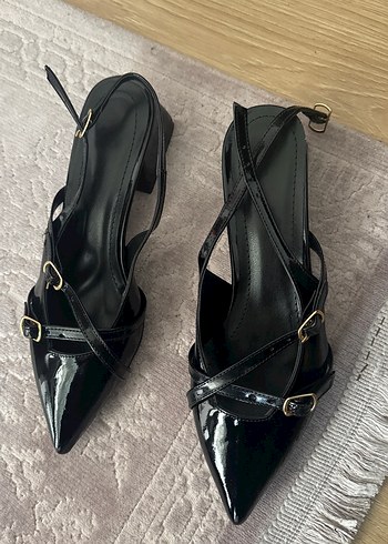 Siyah Rugan Kemerli Stiletto Kadın Ayakkabı - Görsel 2