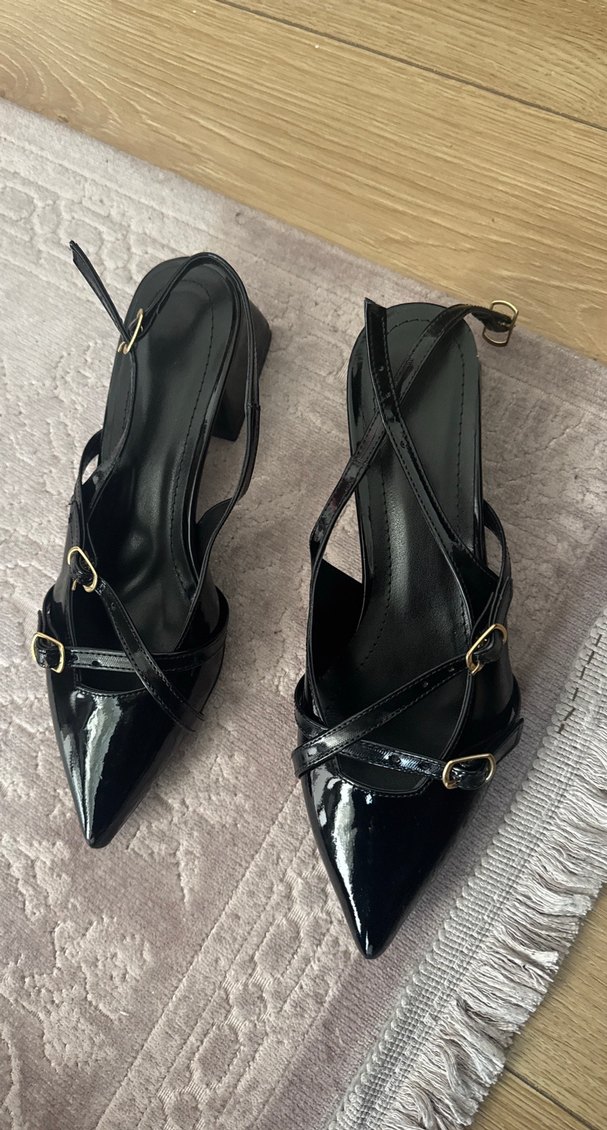 Siyah Rugan Kemerli Stiletto Kadın Ayakkabı - Görsel 2