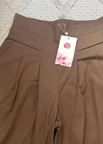 Bej Kadın Midi Kumaş Bol Kesim Pantolon - Görsel 2