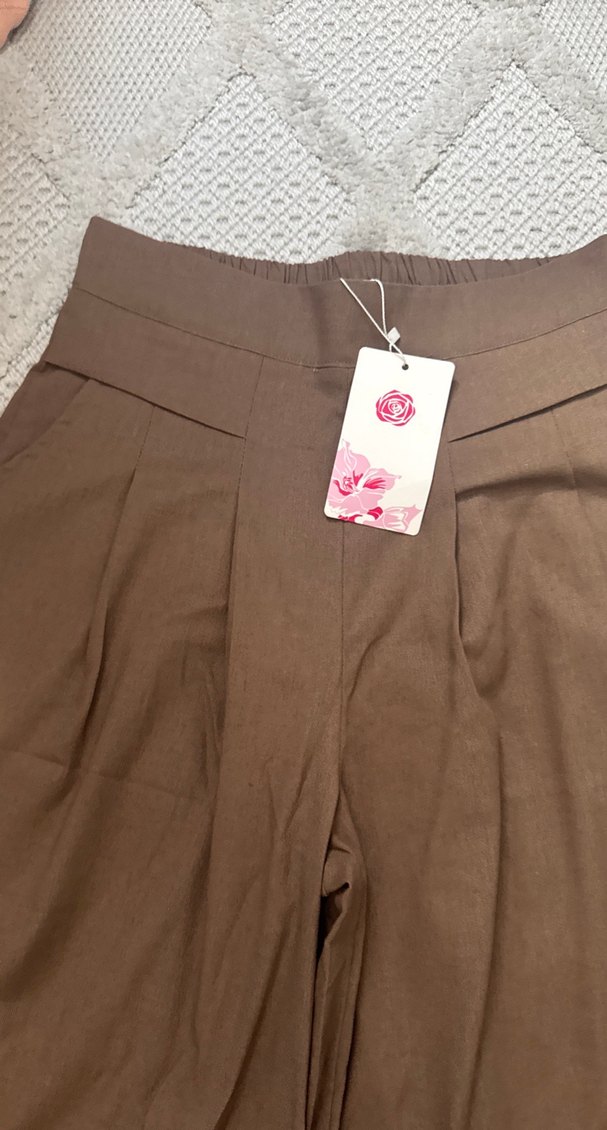 Bej Kadın Midi Kumaş Bol Kesim Pantolon - Görsel 2