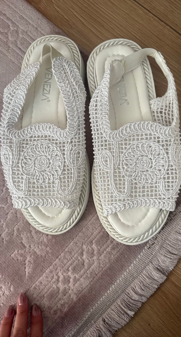 Beyaz Nakışlı Bohem Kadın Örgü Dolgu Topuk Terlik - Görsel 3