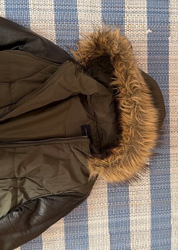 Kürklü Kapüşonlu Kahverengi Kadın Deri Mont - Görsel 4