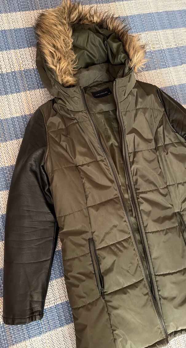 Kürklü Kapüşonlu Kahverengi Kadın Deri Mont - Görsel 2