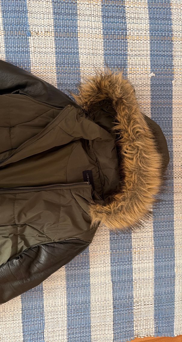 Kürklü Kapüşonlu Kahverengi Kadın Deri Mont - Görsel 4