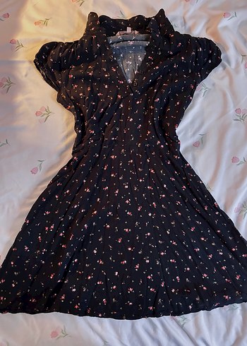 Y2K V Yaka Siyah Desenli Mini Elbise - Görsel 2