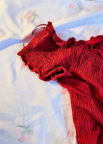 Kırmızı Drapeli Midi Cottagecore Bohem Elbise - Görsel 2